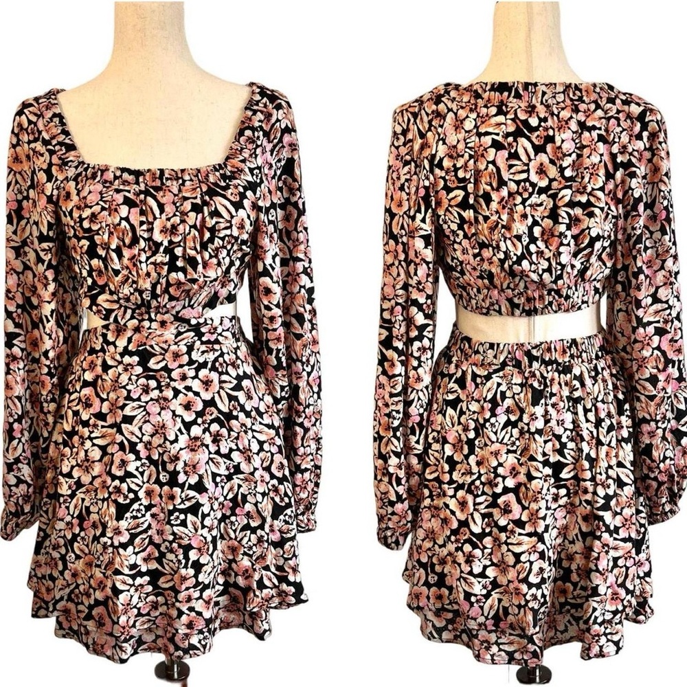 Free People Womens Jael Floral Print Cut Out Boho Mini Dress